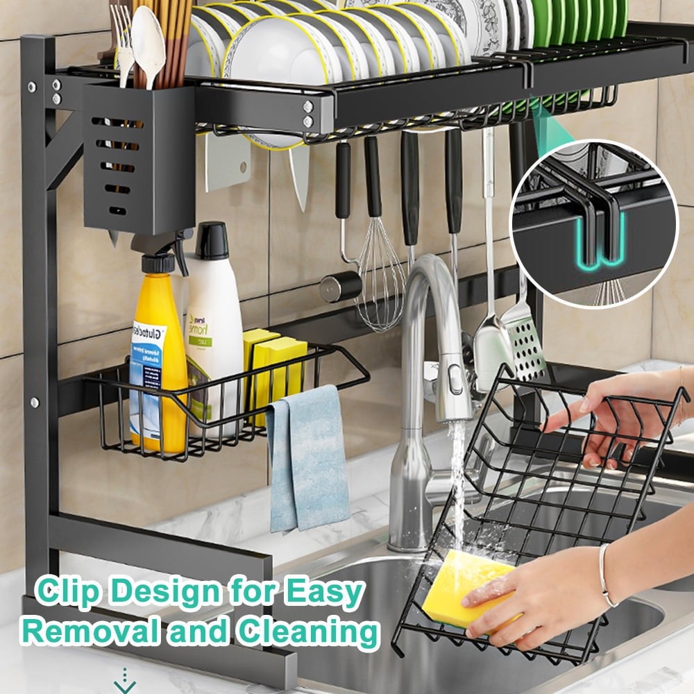 2-Tier Stainless Steel Dish Rack Over The Sink, Large Drainer to Save Space