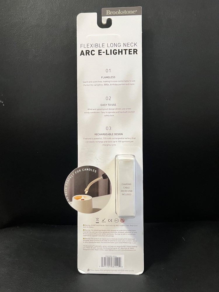 Brookstone Flexible Long Neck ARC E-Lighter Rechargeable USB Silver NEW READ