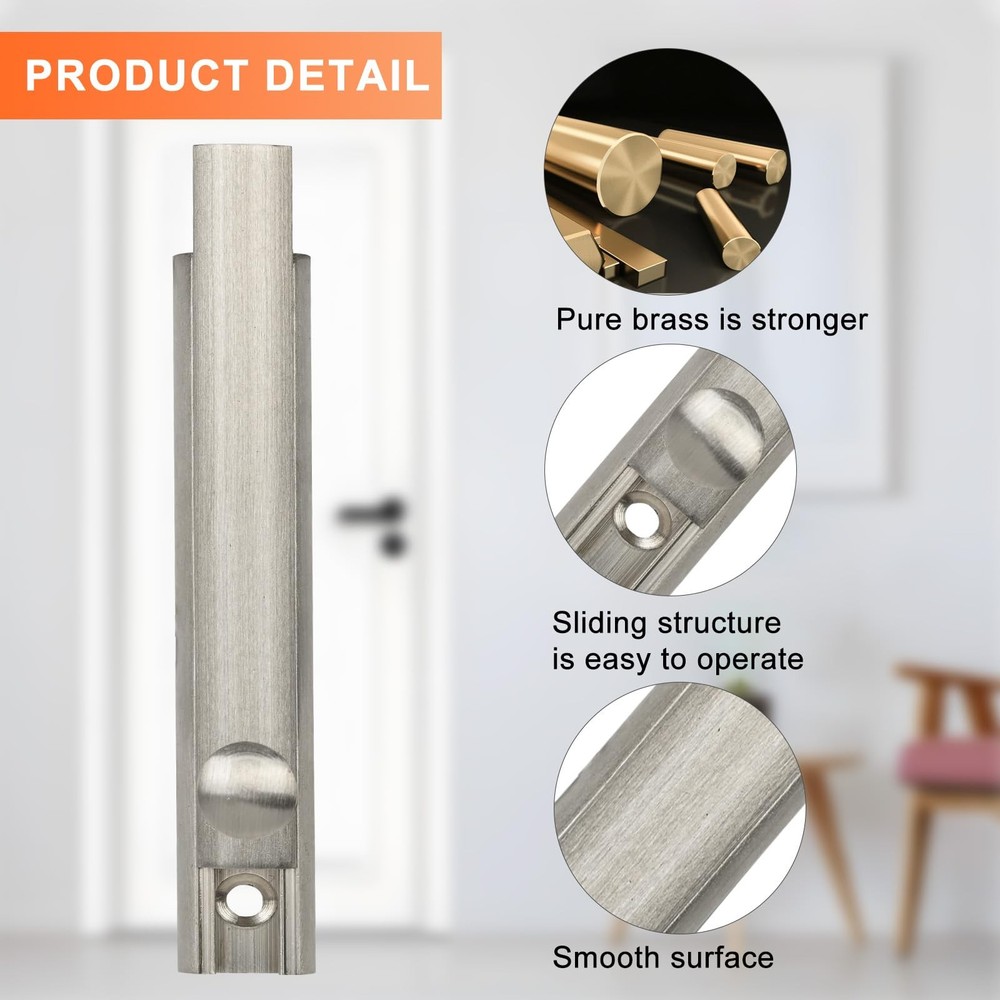 KOVOSCH Solid Brass Surface Bolt 3 Inch, Heavy 3 Satin Nickel-1 Pack