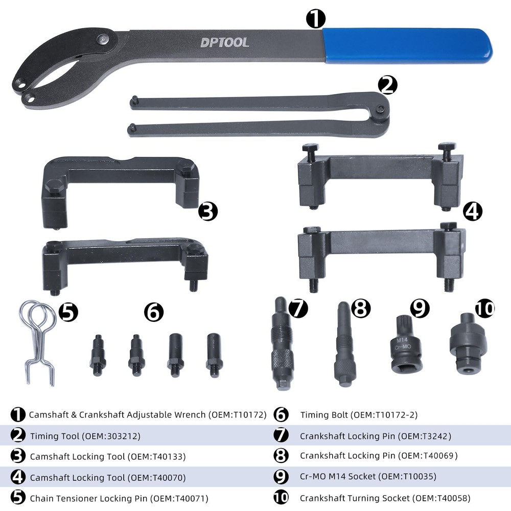 DPTOOL Engine Timing Tool Kit Compatible with VW Audi 2.0 2.4 2.8 16PC KIT