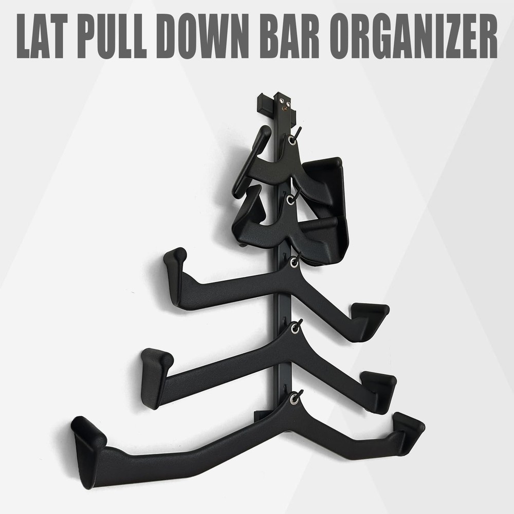 Wall Mounted Lat Pull Down Bar Organizer with Hooks, Home Gym Storage Rack fo...