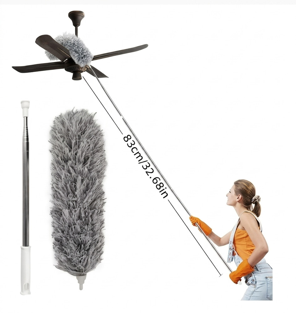 47" Extendable Microfiber Duster Bendable Washable Head Stainless Steel Pole