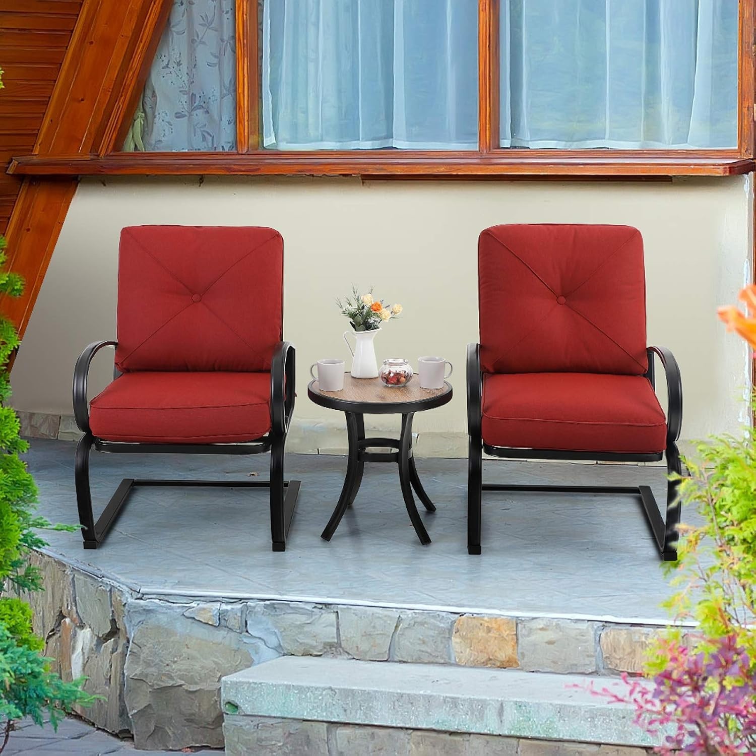 Outdoor Round Side Table Coffee Table Bistro Table Porch Side Table Metal Frame