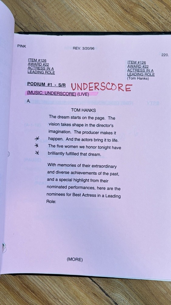 68th Academy Awards 1996 Oscars Script Binder