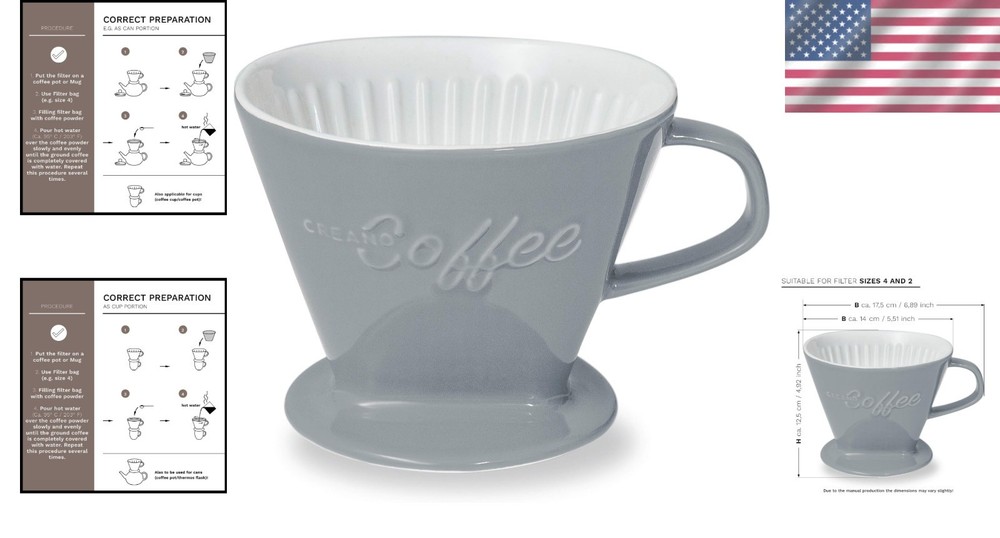 Ceramic Coffee Dripper - Stone Grey - Filter Size 4