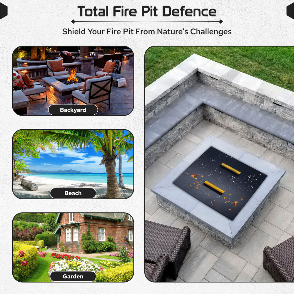 FEBTECH 28" Square Fire Pit Snuffer Lid for 26" FirePit with Wooden Handles