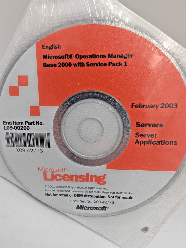 Authentic Microsoft Operations Manager Base 2000 w/ Service Pack 1 SEALED