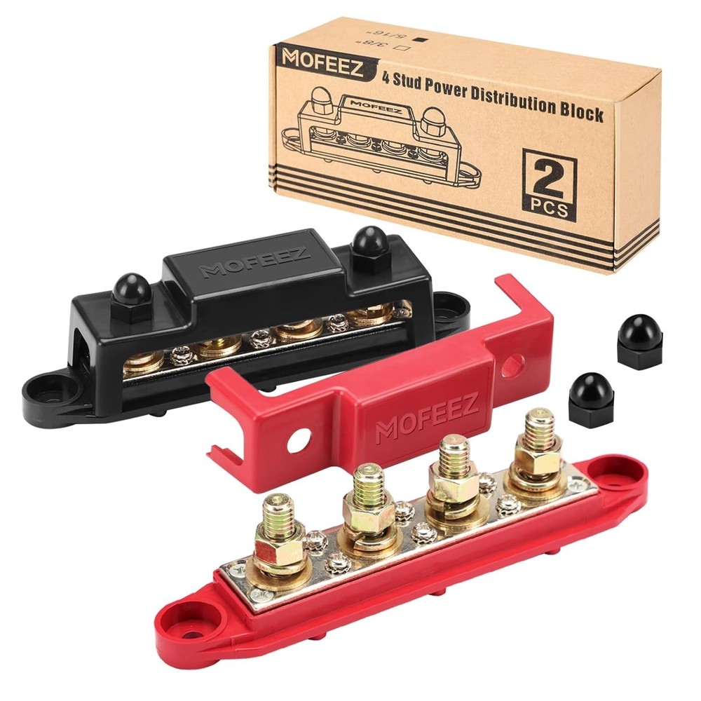 Power Distribution Block Bus Bar, 4x3/8" Posts