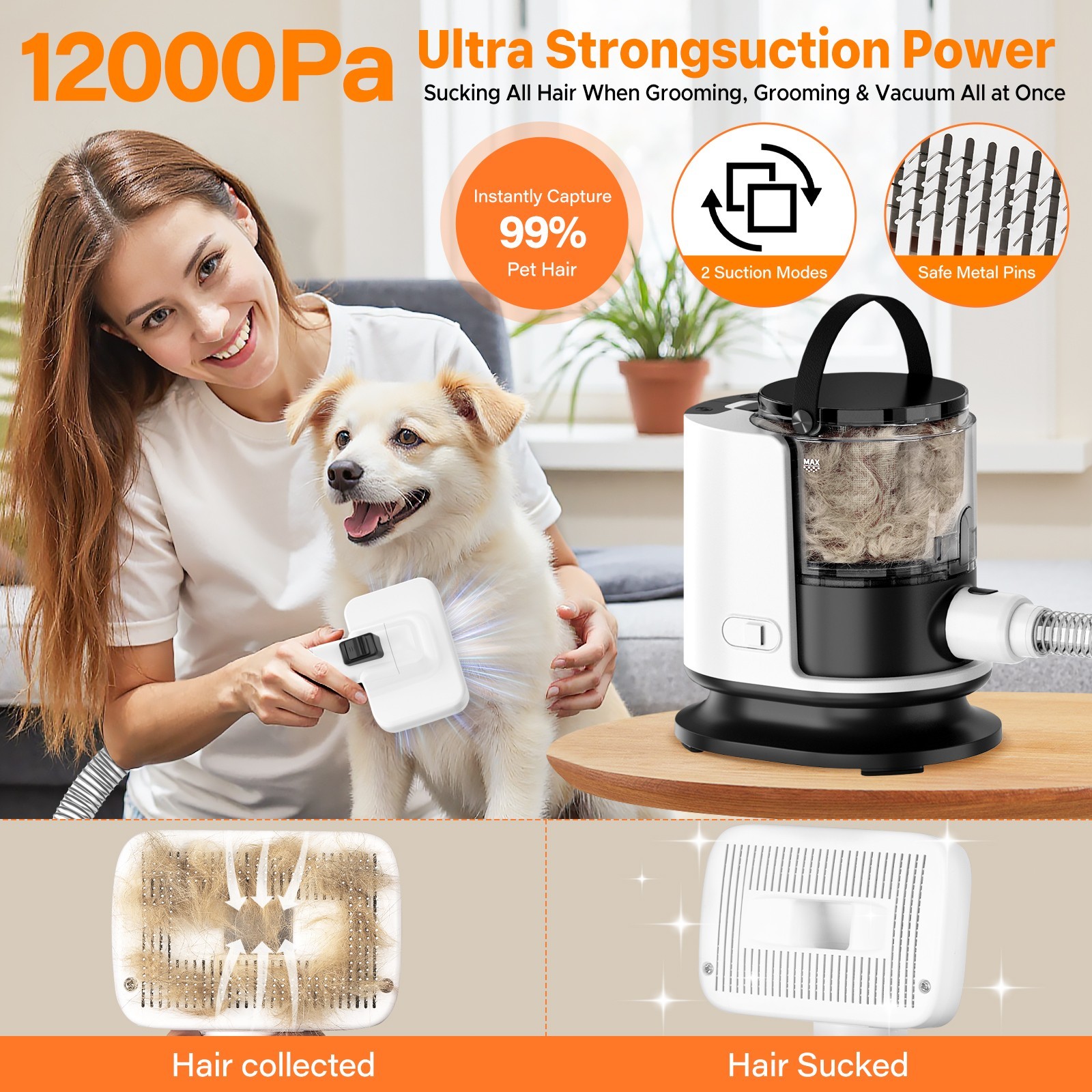 Dog & Cat 12000Pa Pet Grooming Kit & Vacuum 1.5L Large Capacity w/5 Clipper Tool