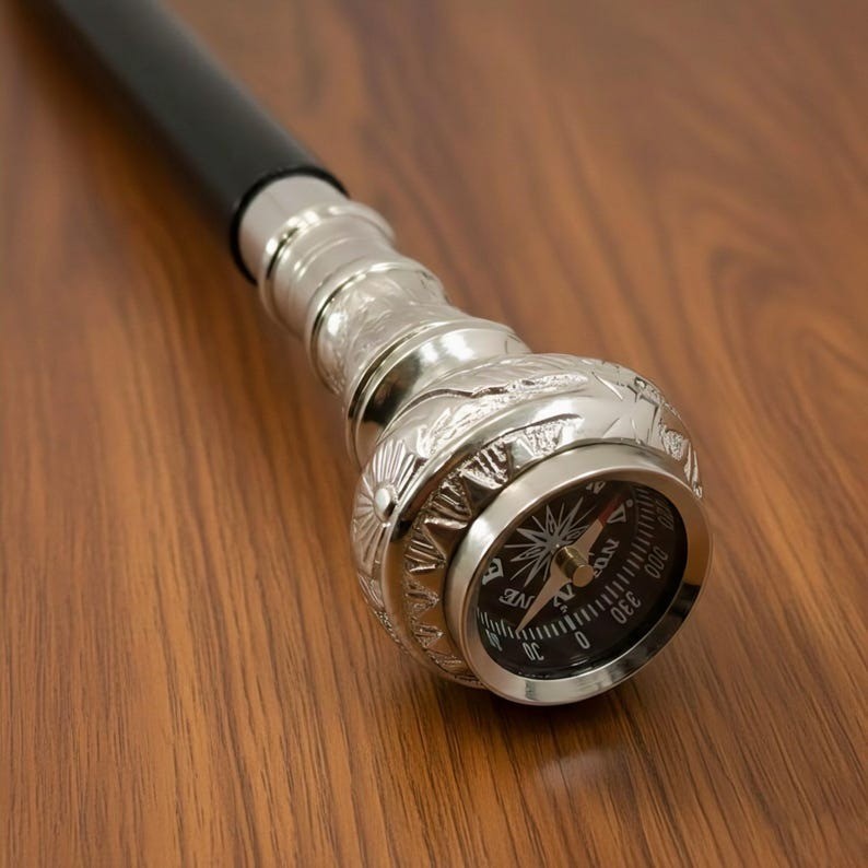 Personalized Handmade Brass Compass Handle Cane Sword: Hardwood Walking Stick,