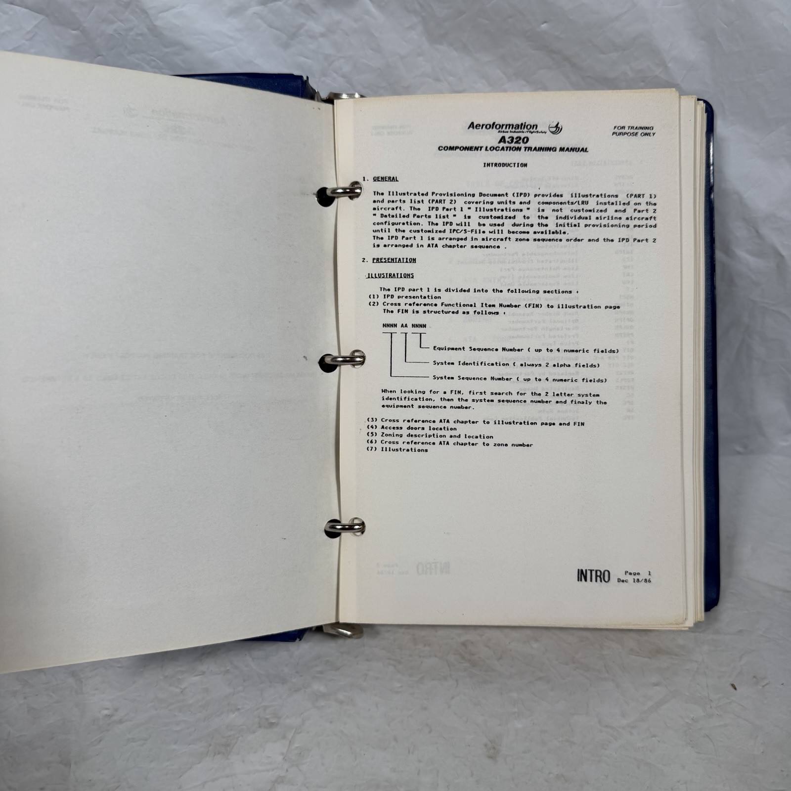 A320 Component Location Training Manual Aeroformation 1986 Airbus Binder