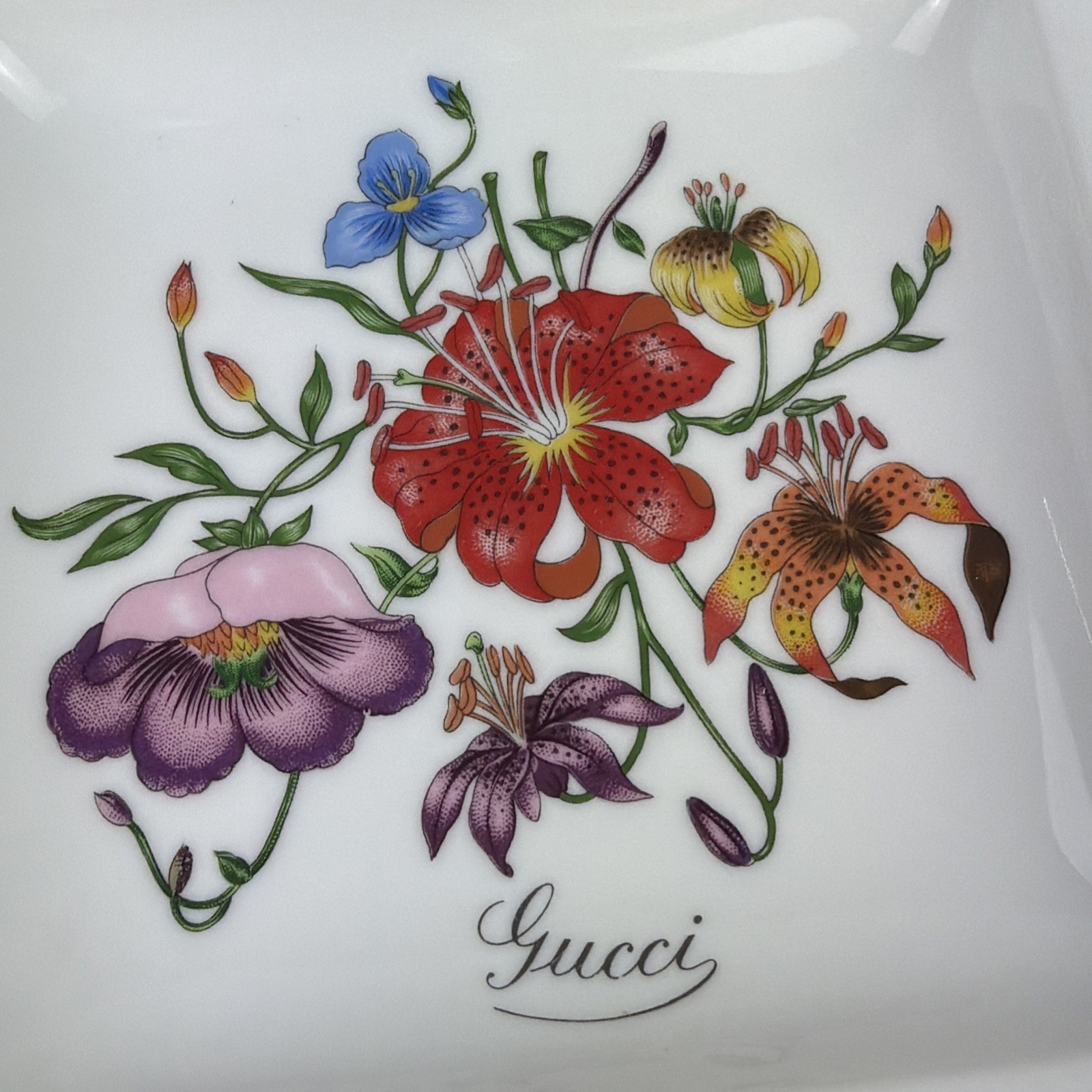 Gucci x Richard Ginori Flora Floral Porcelain Square Ashtray Italy Vintage 5.5"