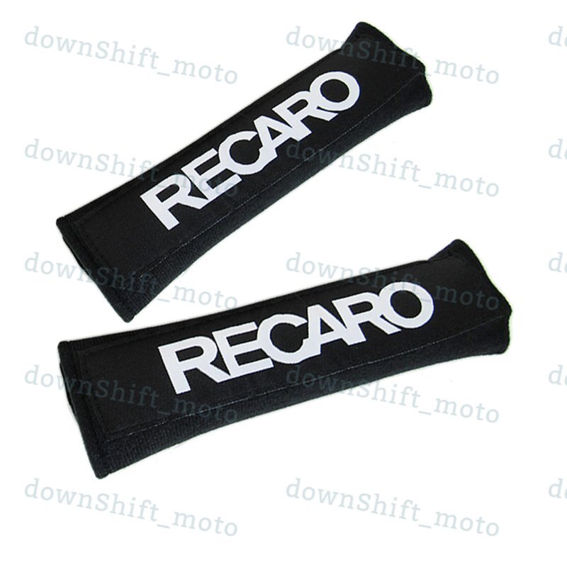 X2 Black RECARO Logo Racing Embroidery Soft Cotton Seat Belt Cover Shoulder Pads