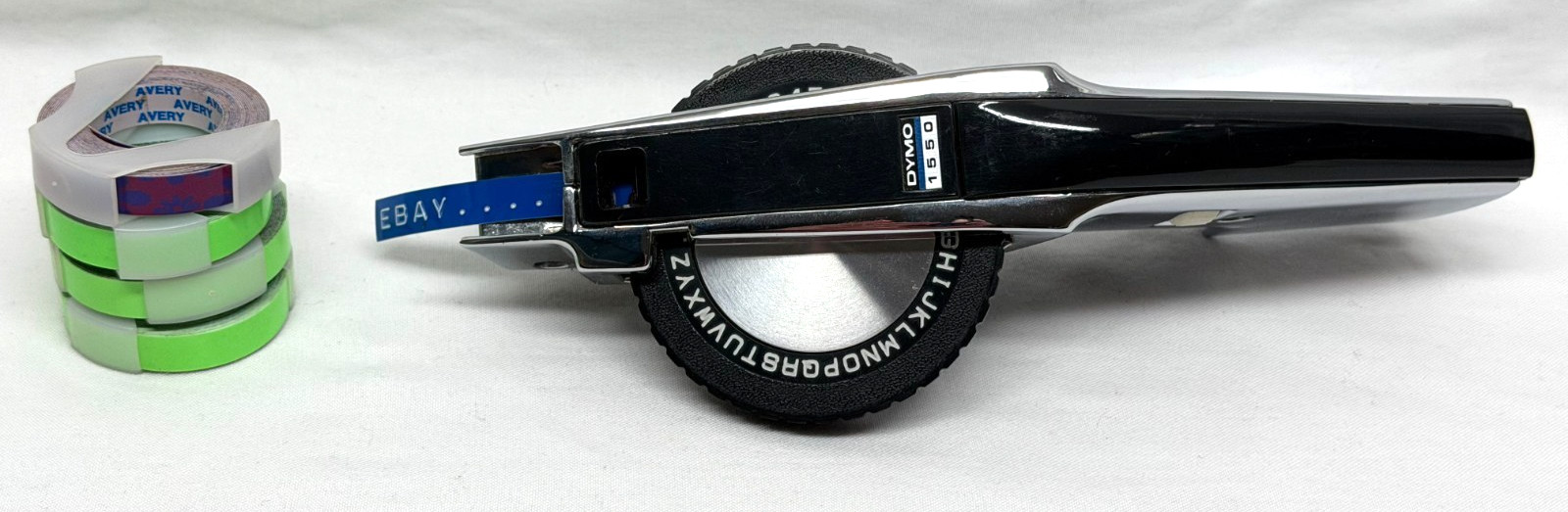 Vintage DYMO 1550 Handheld Label Maker Chrome/Black Extra Tape Tested!!