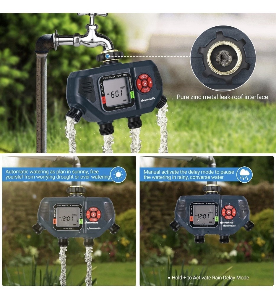 Dewenwils 4-Zone Digital Outdoor Tap Timer Automatic Irrigation Waterproof