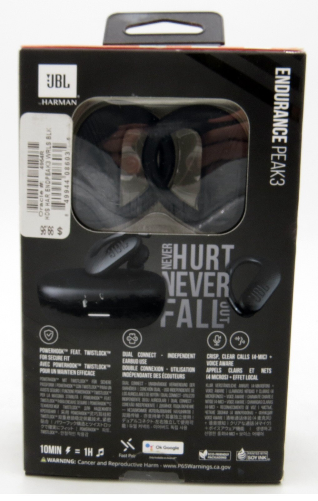 JBL Endurance Peak 3 In Ear Wireless Dust and Water Proof Headphones - Black