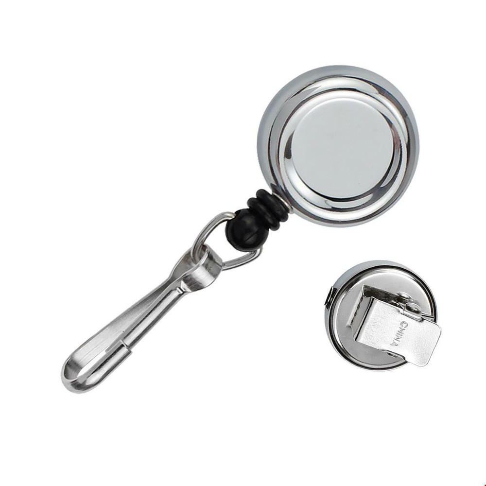 5 Pack - Mini Retractable Badge Reel - Key Chain Pull Clip ID Holder - 1" Silver