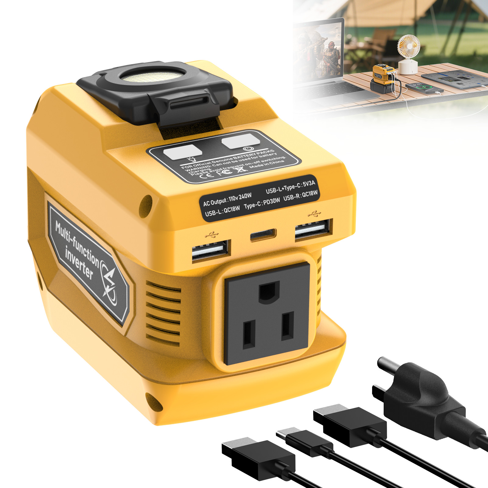 220W Power Inverter Compatible with Dewalt 20V Battery - DC 20V to 110V AC