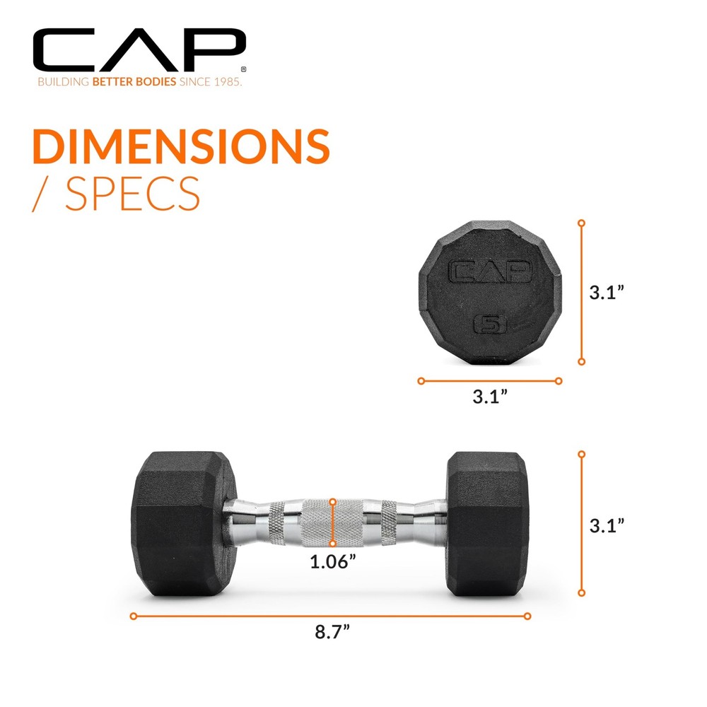CAP Barbell Coated Hex Dumbbell Weight | Multiple Options 5 lb