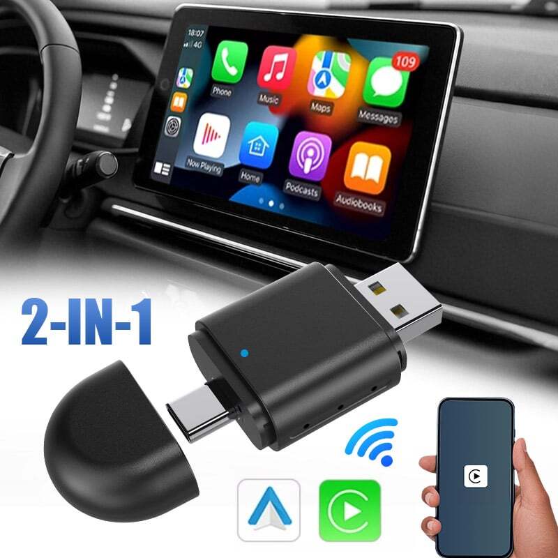 Wireless USB Carplay Adapter Dongle For iPhone Apple Android Auto Plug &Play