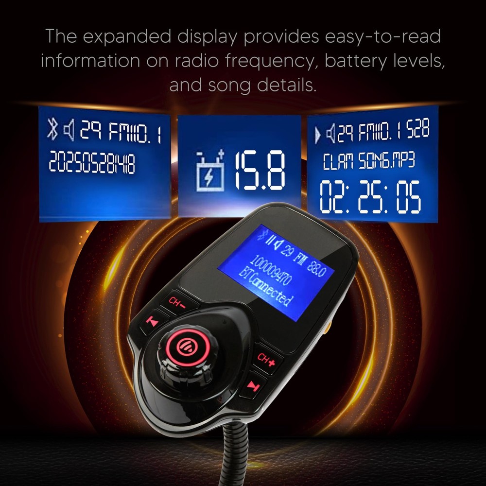 ONN Upgraded 2026 Bluetooth Car FM Transmitter, 1.44” LCD Display, Flexible G...