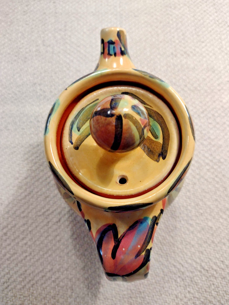 STUDIO POTTERY TEAPOT Signed 7 1/2" tall Multi Colored