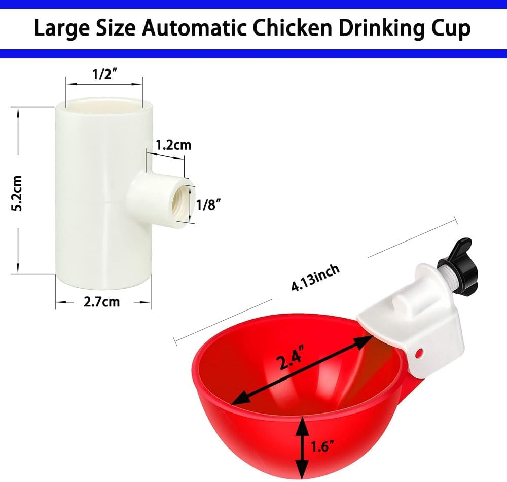 Automatic Chicken Waterer System, Chicken Waterer Cups and 1/2" PVC Pipe Accesso