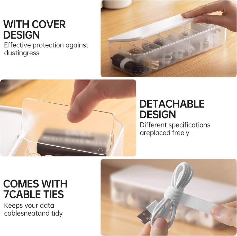 7-Compartment Dustproof Cable Organizer - Perfect for All Your Needs