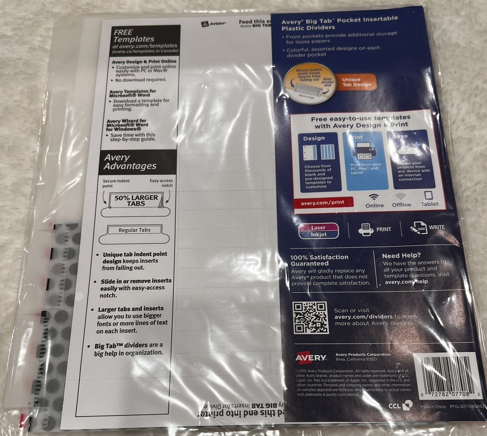 Avery 5 Big Tab Insertable Pocket Binnder Divider 1 Set