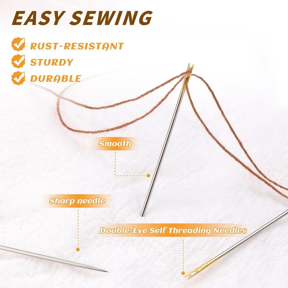 15Pcs Self Threading Needles Set - Easy Thread Steel Hand Sewing Needles w/ Case
