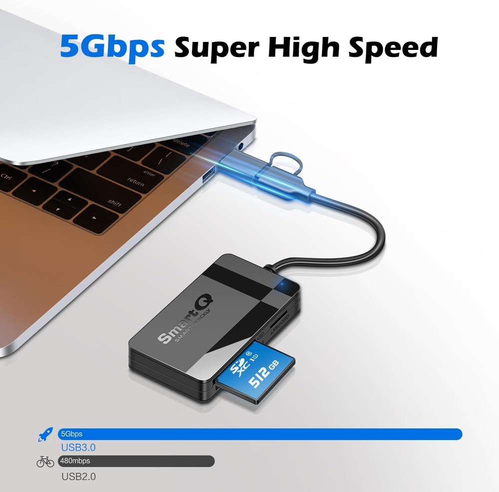 SD Card Reader, Memory Reader 4 in 1 USB C 3.0 Dual Connector A