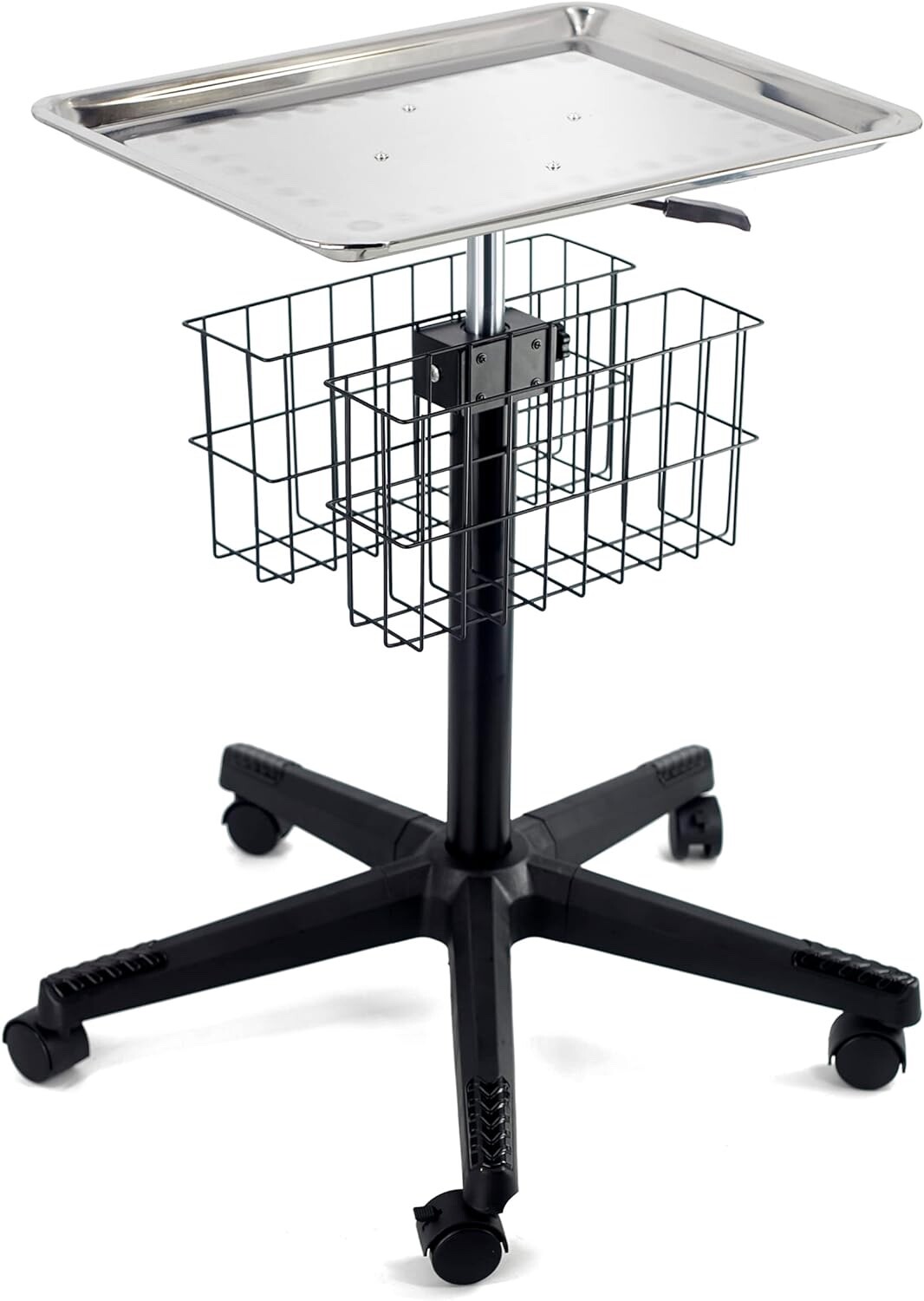 Stainless Steel Instrument Tray on Wheels, Height Adjustable Medical Tray Cart
