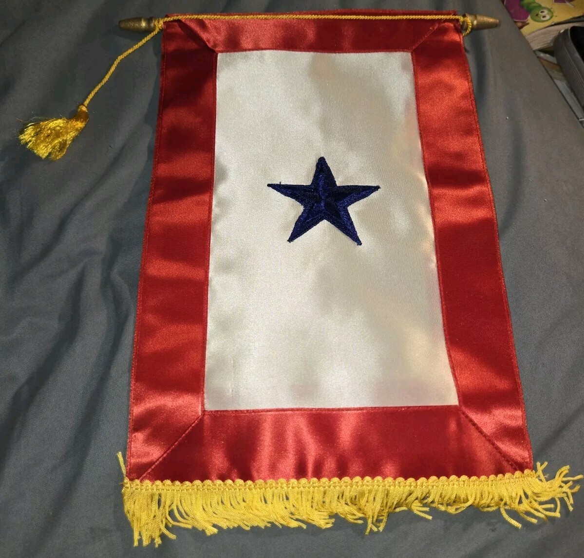US Son in Service Window Banner with Single Blue Star Possibly Post Wwii