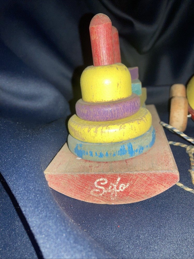 Vintage Sifo Wooden Rainbow Stacker Educational Stacking Ring Blocks Pull Toy