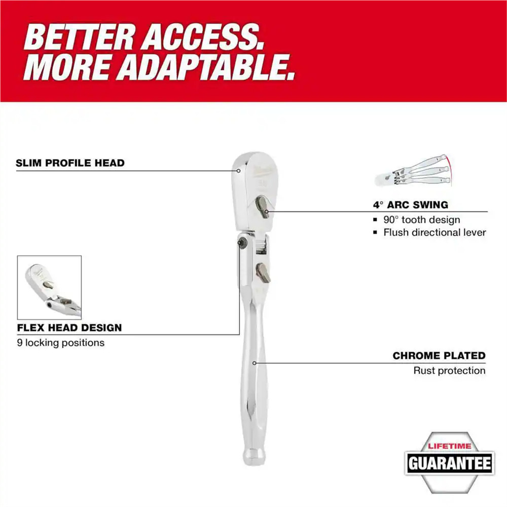 Milwaukee Tool 3/8" Drive 9" Flex Head Ratchet