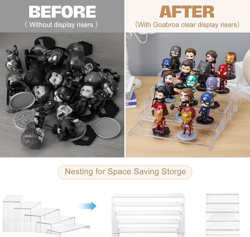2 Sets 10 Pcs Clear Display Risers, Rectangular 7"-8"-9" L Risers Display Sta...
