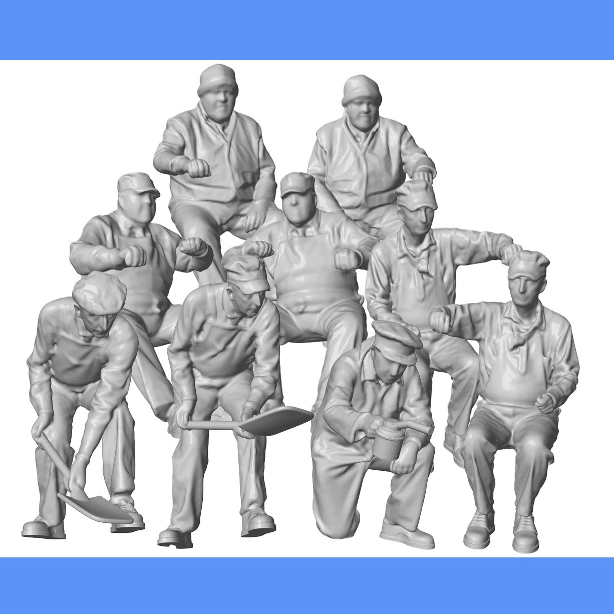 ENGINEER & FIREMAN   Resin Print 1/87 HO Scale  SET OF 9