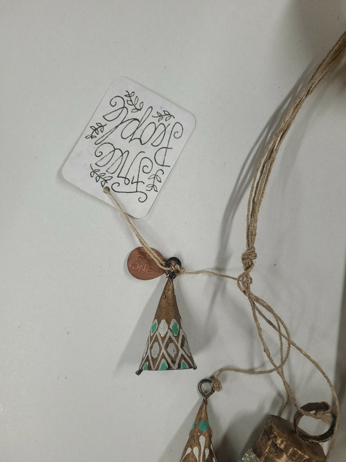 Free People Anthropologie Christmas Stocking Ornament turquoise Metal Bells