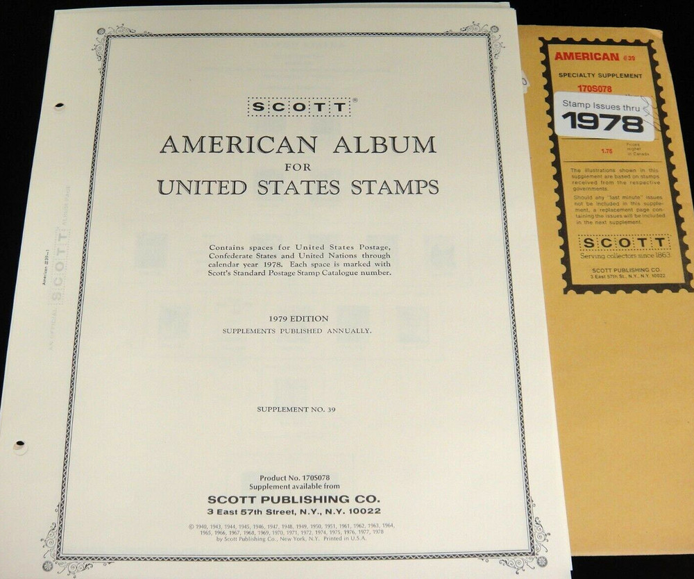 Scott 1978 American Stamp Album Supplement US & UN #39 Item 170S086 NOS