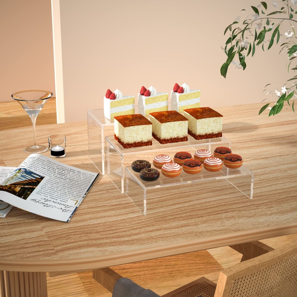 Clear Riser Shelf 3pcs, Desktop Rectangular Acrylic Display Shelves Organizer...