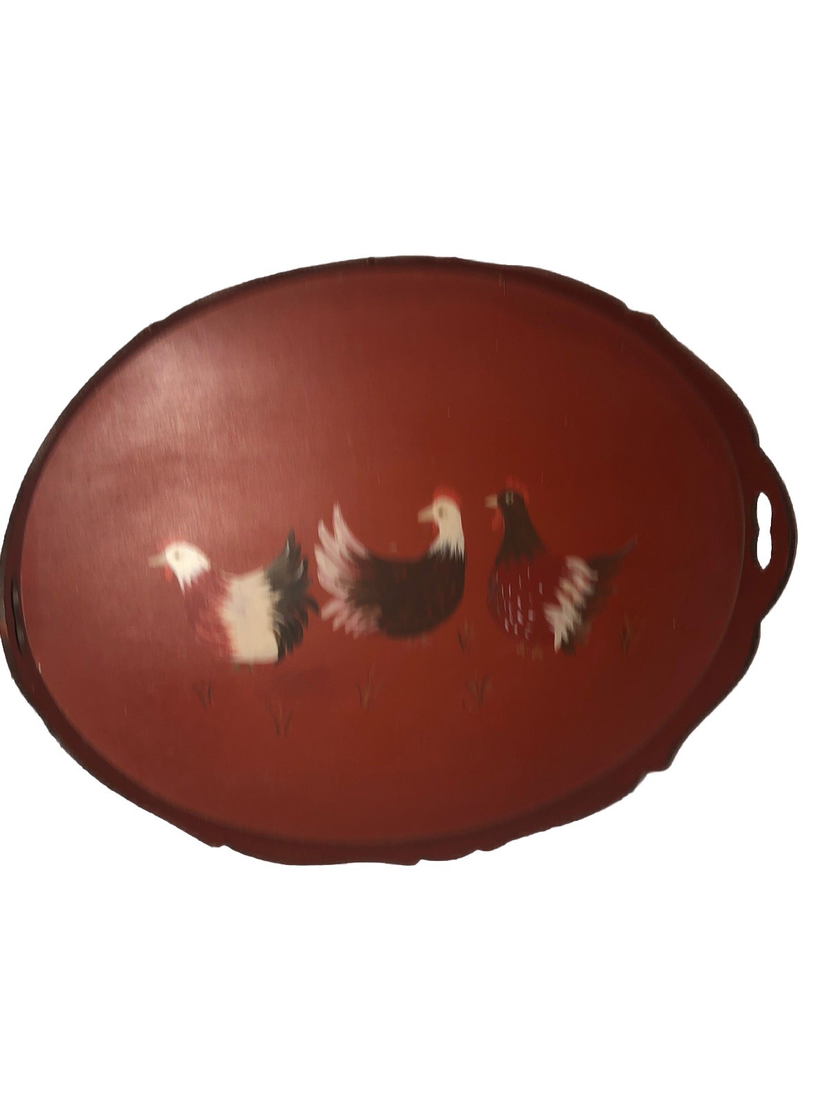 Vintage Fun HP Red Wood Wooden Chicken Hens Farmhouse Serving Tray