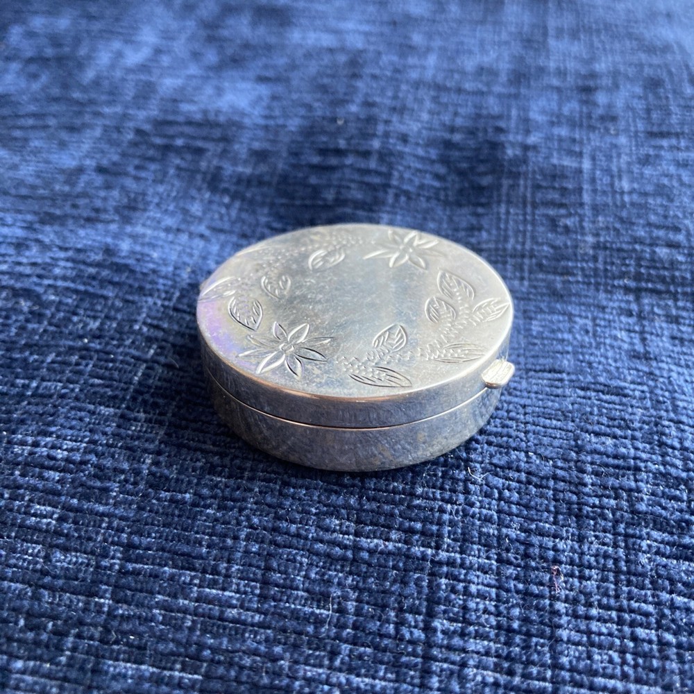 Vintage sterling silver floral pill box