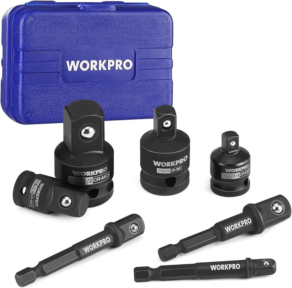 WORKPRO 7Pieces Impact Socket Adapter Set W/3PC 1/4"Hex Shank Drill ExtensionSet