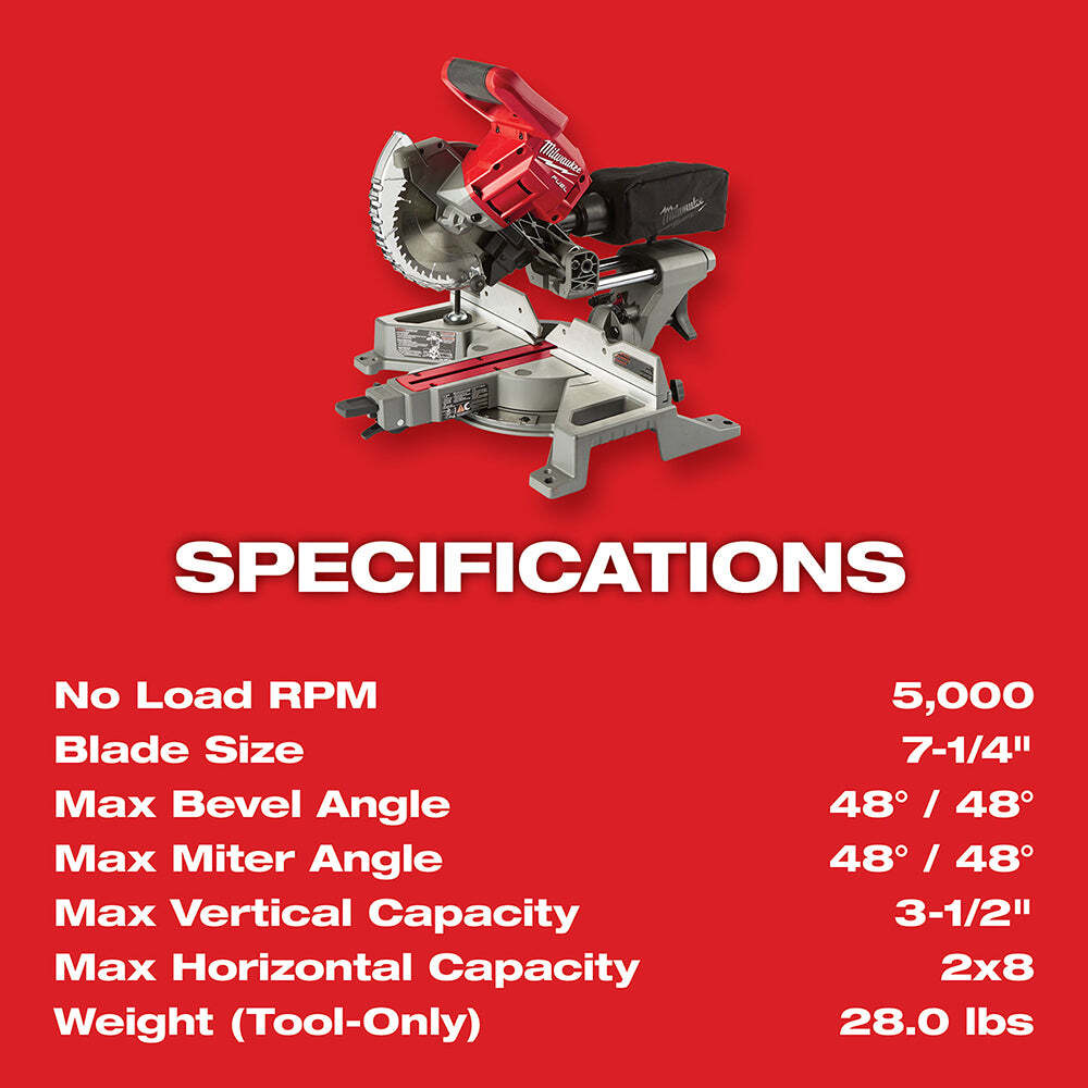Milwaukee 2733-21 M18 FUEL 18V 7-1/4-Inch Dual Bevel Sliding Miter Saw Kit