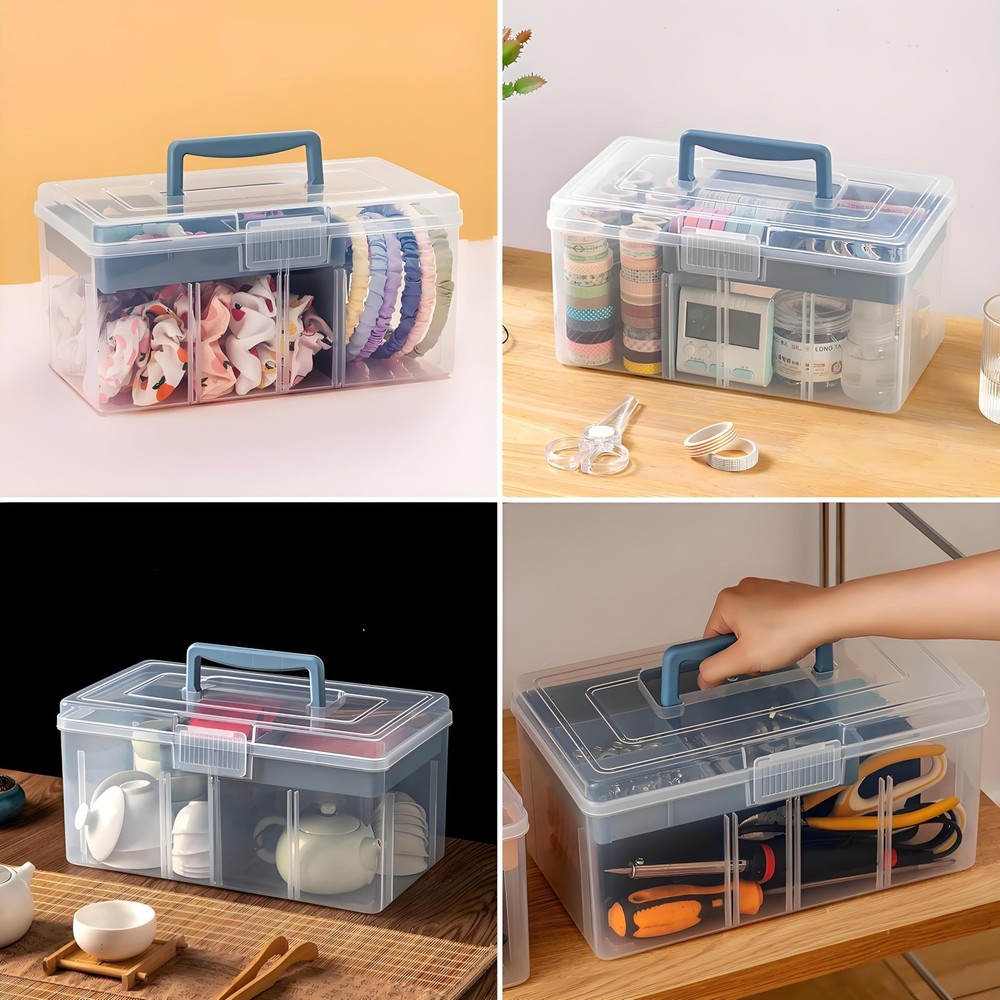 2 Pack Plastic Dividing Storage , 2 Layer Multipurpose Craft Organizer and St...