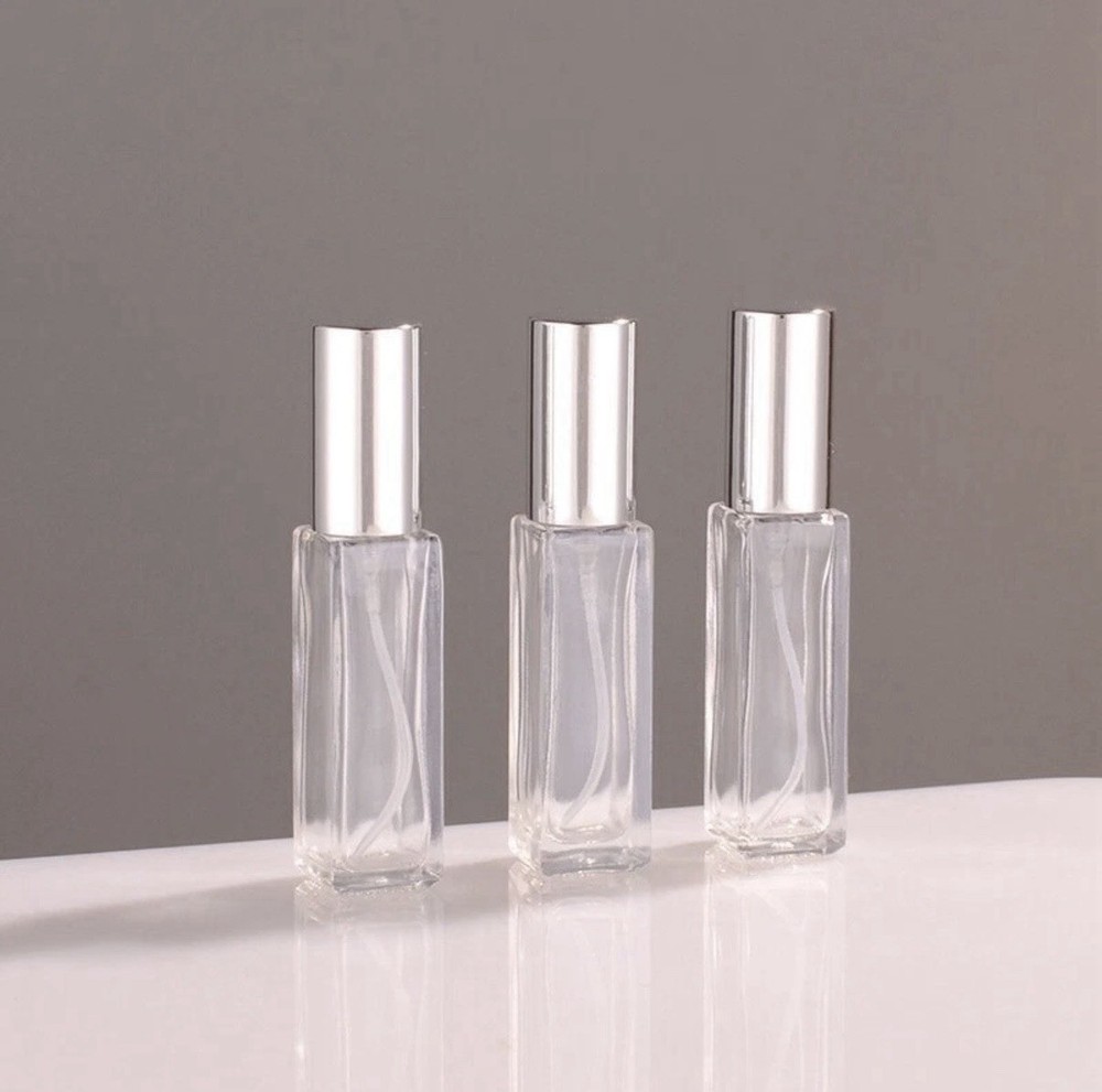 3 (pcs) Perfume Atomizer Empty Square Glass Bottle Silver Sprayer 20ml/0.67fl.oz