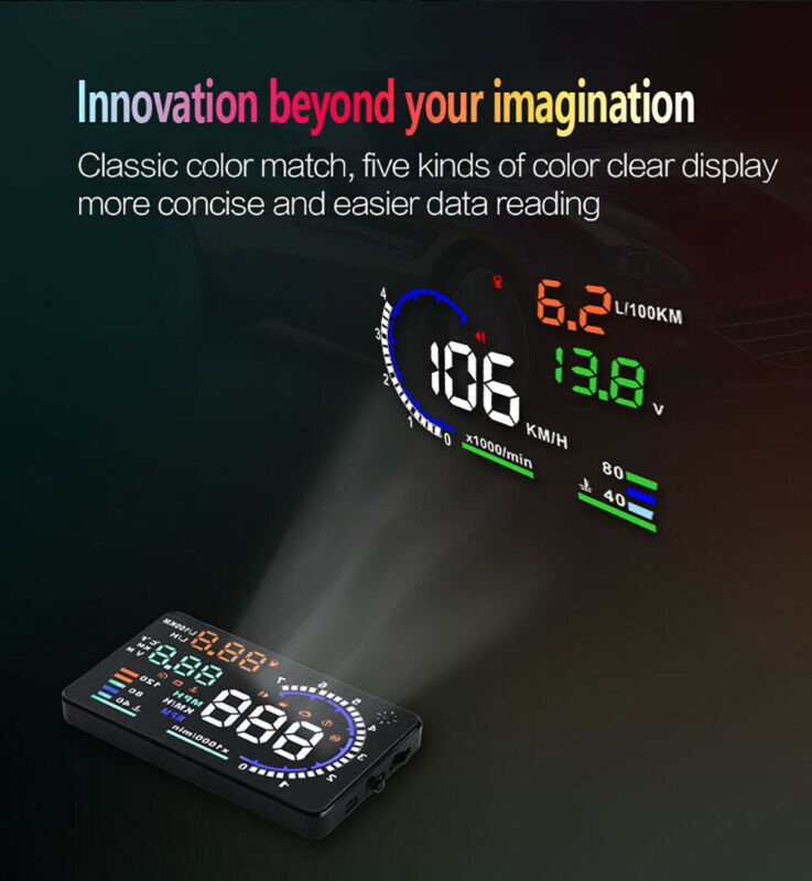 Car Digital OBD2 Speedometer Head Up Display Overspeed Tired Speed Temp Warning