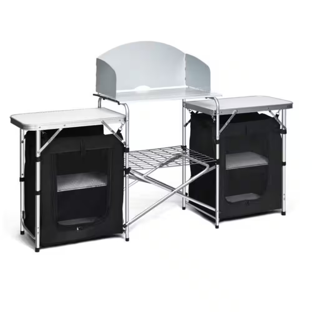 Folding Camping Table with Storage Rack