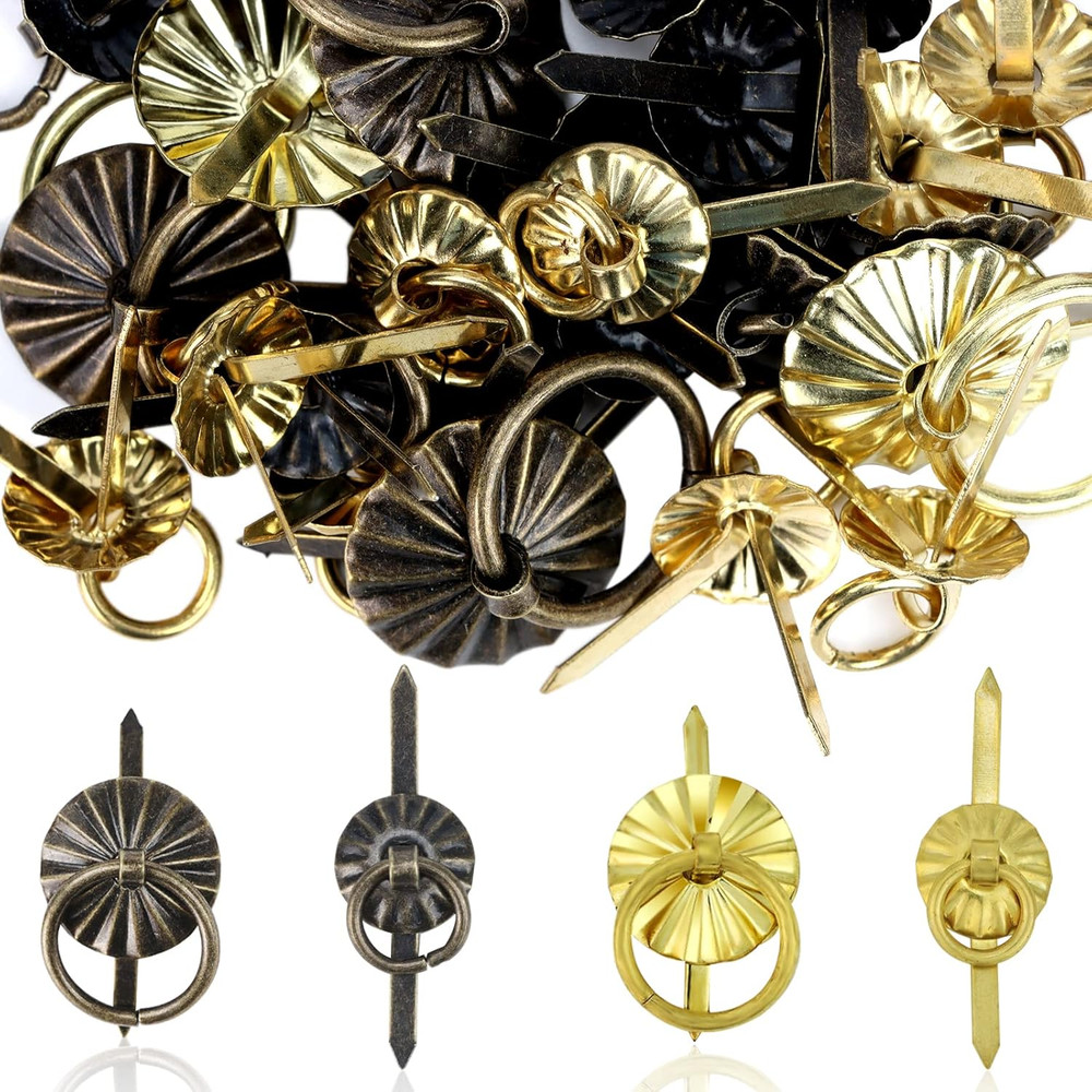 40Pcs Metal Brad Fasteners with Pull Rings Small Ring Fasteners Ring Pulls Handl
