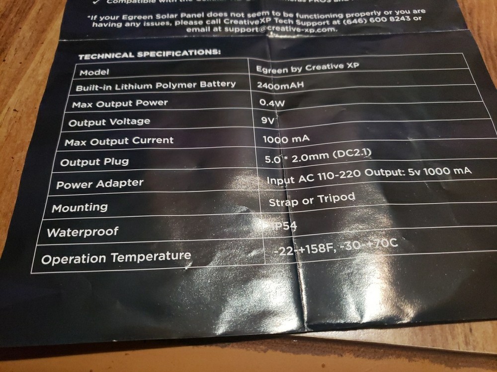 Creative XP 9 Volt Solar Trail Camera Charger New Pro3 Pro4 Open Box